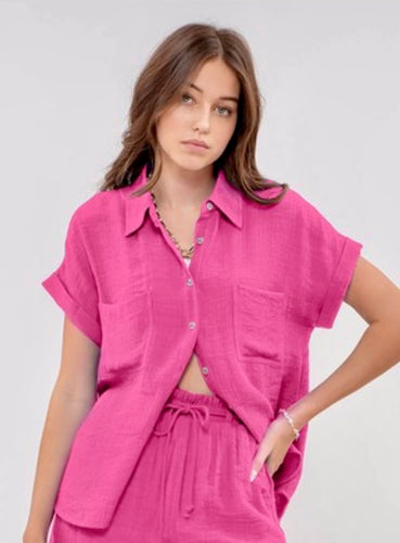 Button Up Top - Hot Pink