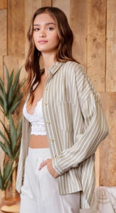 Striped Button Down - Olive