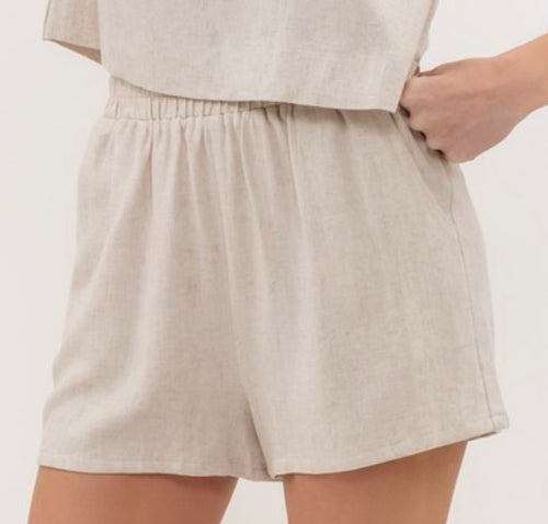 Linen Blend High Waist Shorts - Natural