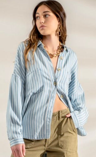 Striped Button Down Top - Chambray