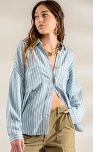 Striped Button Down Top - Chambray