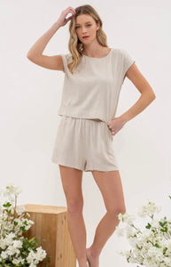 Linen Blend High Waist Shorts - Natural