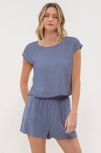 Linen Blend High Waist Shorts - Denim