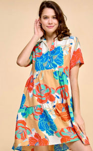 Abstract Floral Printed Dress