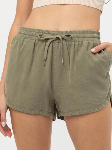 Elastic Waistband Shorts - Olive