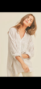 Striped Button Down - Beige