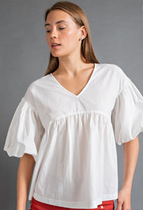 Bubble Sleeve Top - White