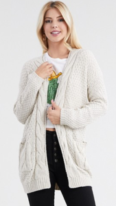 Cable Embellished Open Front Cardigan